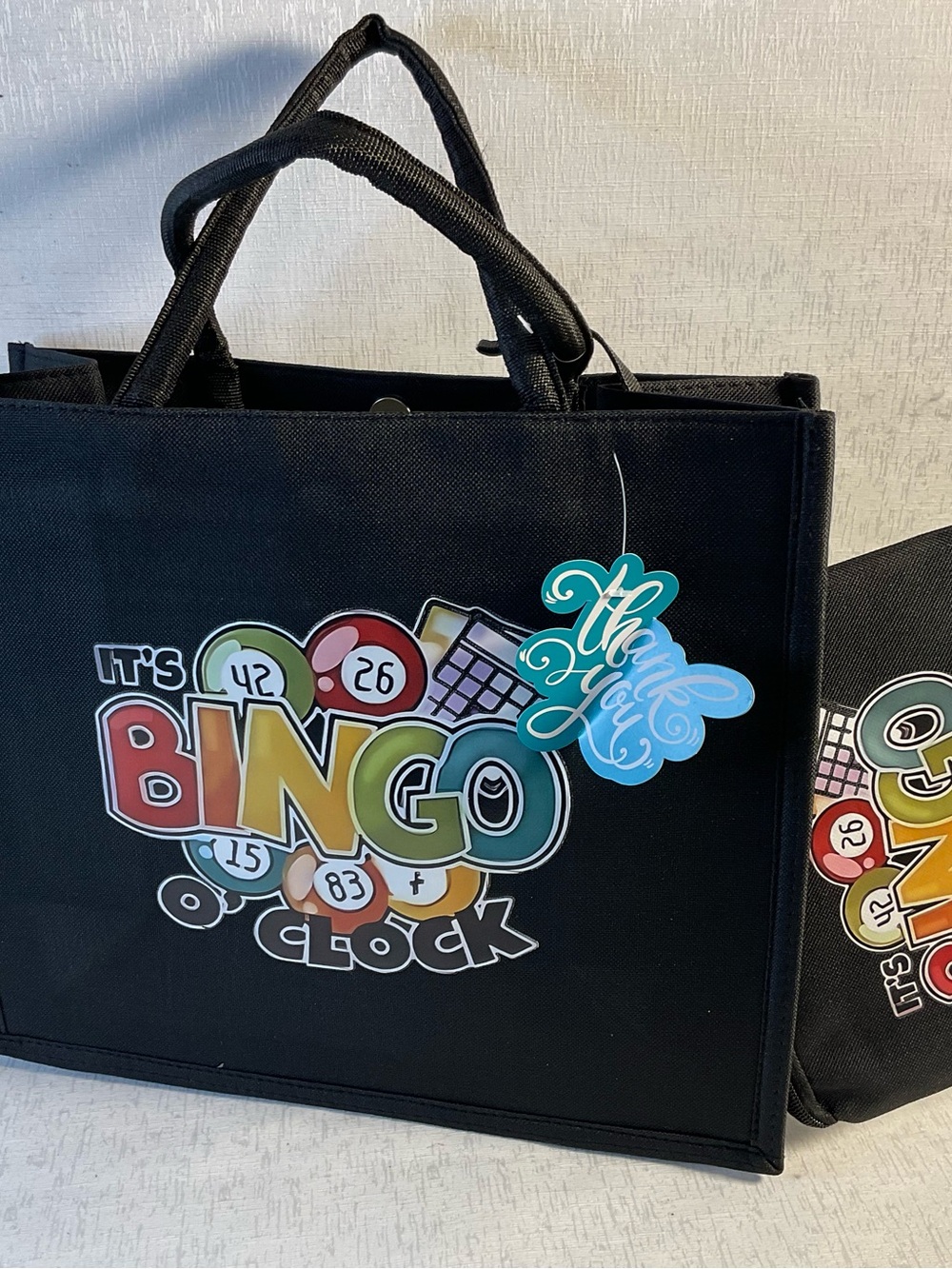 Black Bingo Tote Bag with Colorful Bingo Graphic